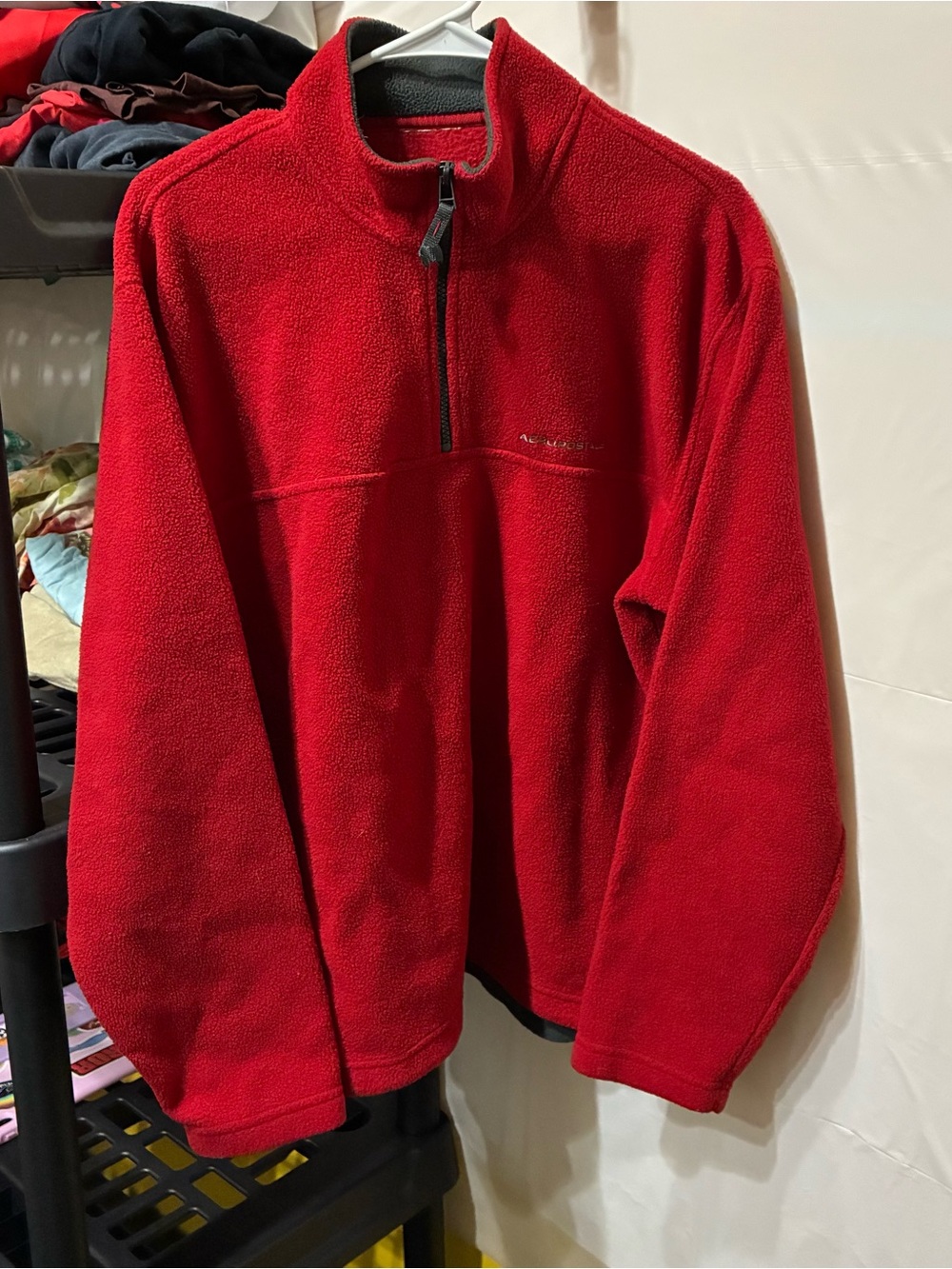 Aeropostale Men's Red Quarter-Zip Fleece Sweater